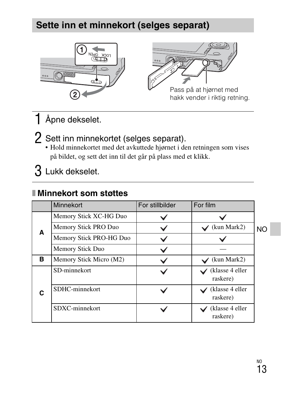 Sette inn et minnekort (selges separat) | Sony DSC-WX60 User Manual | Page 453 / 611