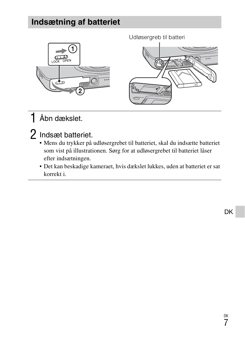 Indsætning af batteriet | Sony DSC-WX60 User Manual | Page 479 / 611