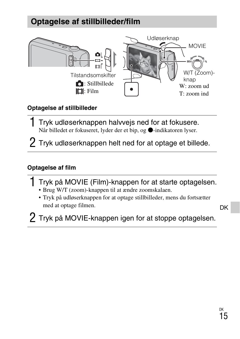 Optagelse af stillbilleder/film | Sony DSC-WX60 User Manual | Page 487 / 611