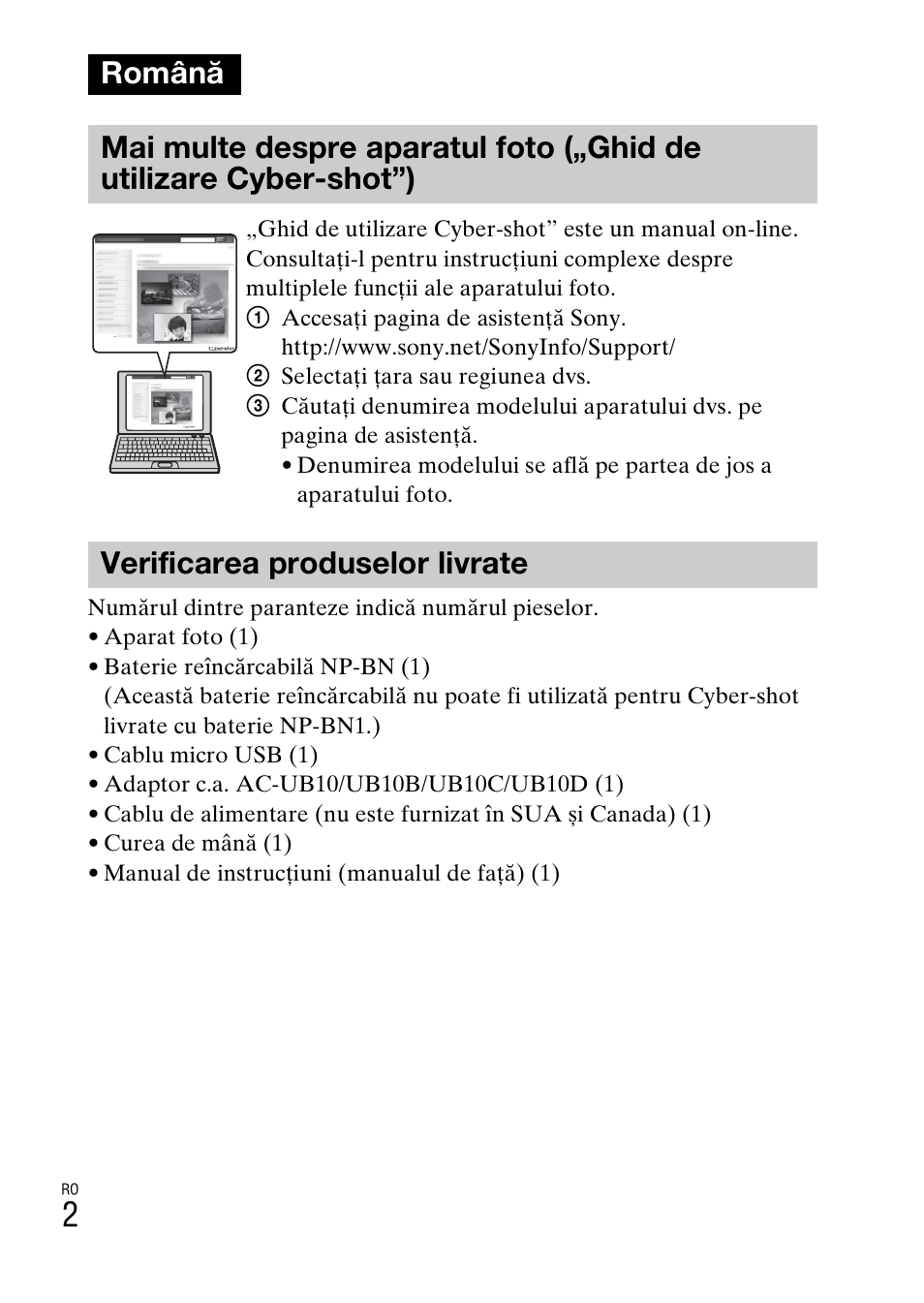Română, Verificarea produselor livrate | Sony DSC-WX60 User Manual | Page 538 / 611