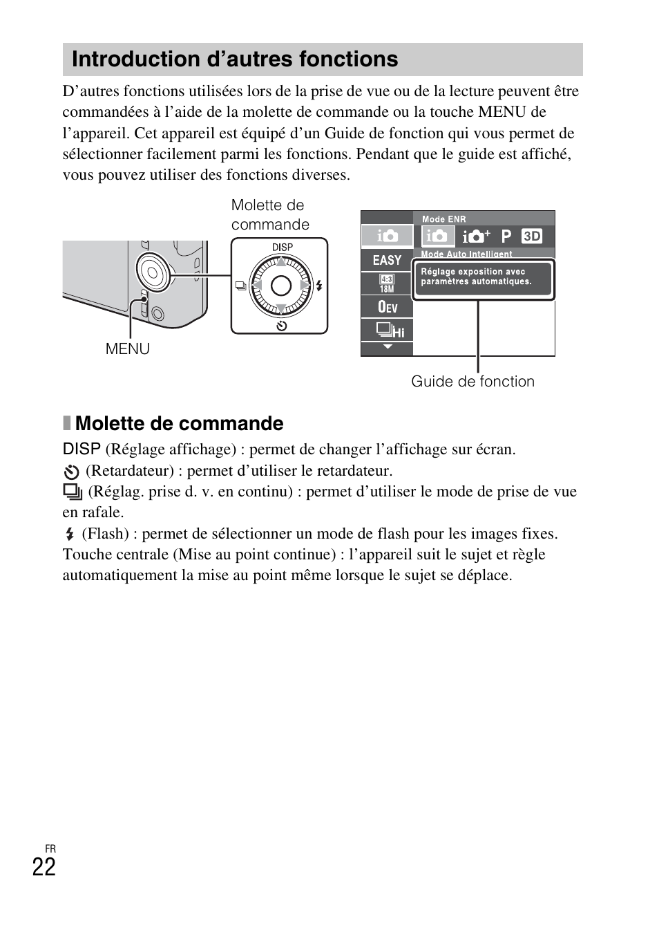 Introduction d’autres fonctions, Xmolette de commande | Sony DSC-WX60 User Manual | Page 56 / 611