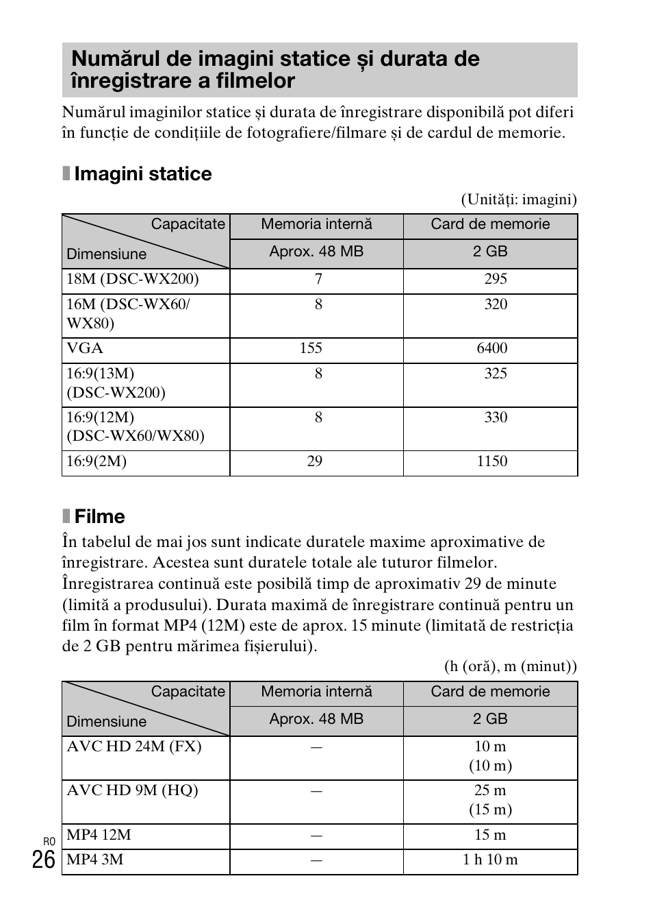 Ximagini statice, Xfilme | Sony DSC-WX60 User Manual | Page 562 / 611