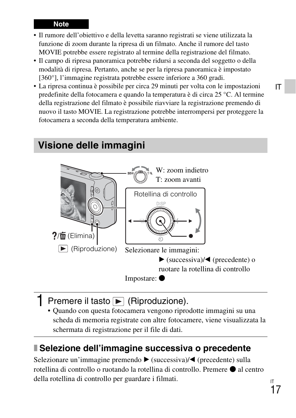 Visione delle immagini, Xselezione dell’immagine successiva o precedente, Premere il tasto (riproduzione) | Sony DSC-WX60 User Manual | Page 87 / 611