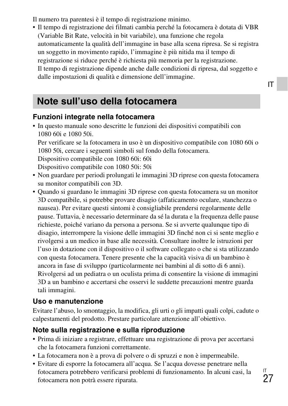 Note sull’uso della fotocamera | Sony DSC-WX60 User Manual | Page 97 / 611