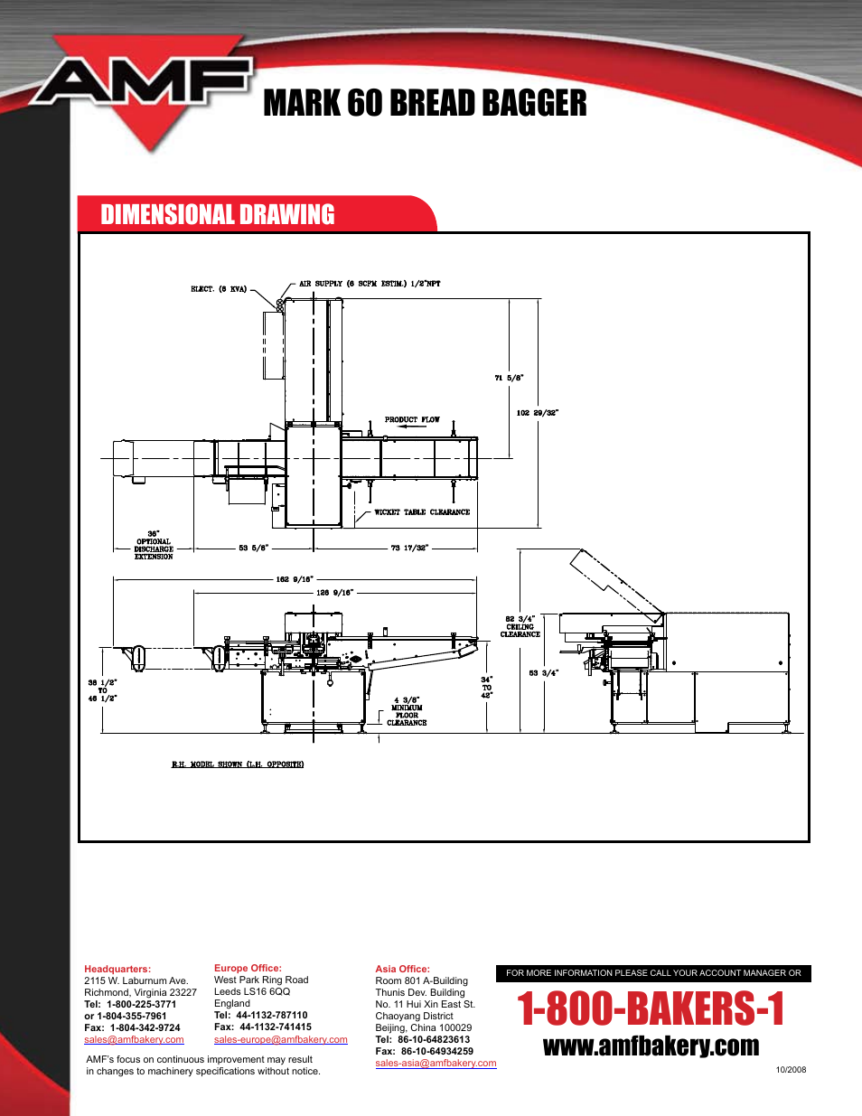 800-bakers-1, Mark 60 bread bagger, Dimensional drawing | AMF MARK 60 User Manual | Page 4 / 4