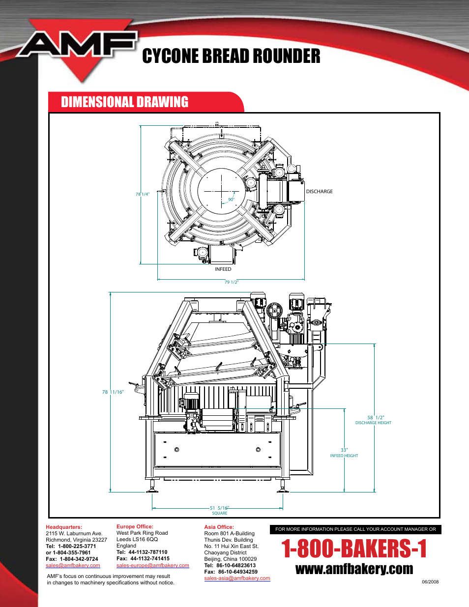 800-bakers-1, Cycone bread rounder, Dimensional drawing | AMF Cycone Bread Rounder User Manual | Page 4 / 4