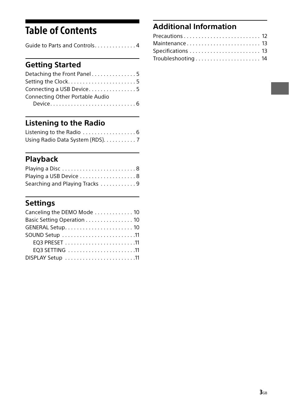 Sony CDX-G1000U User Manual | Page 3 / 84