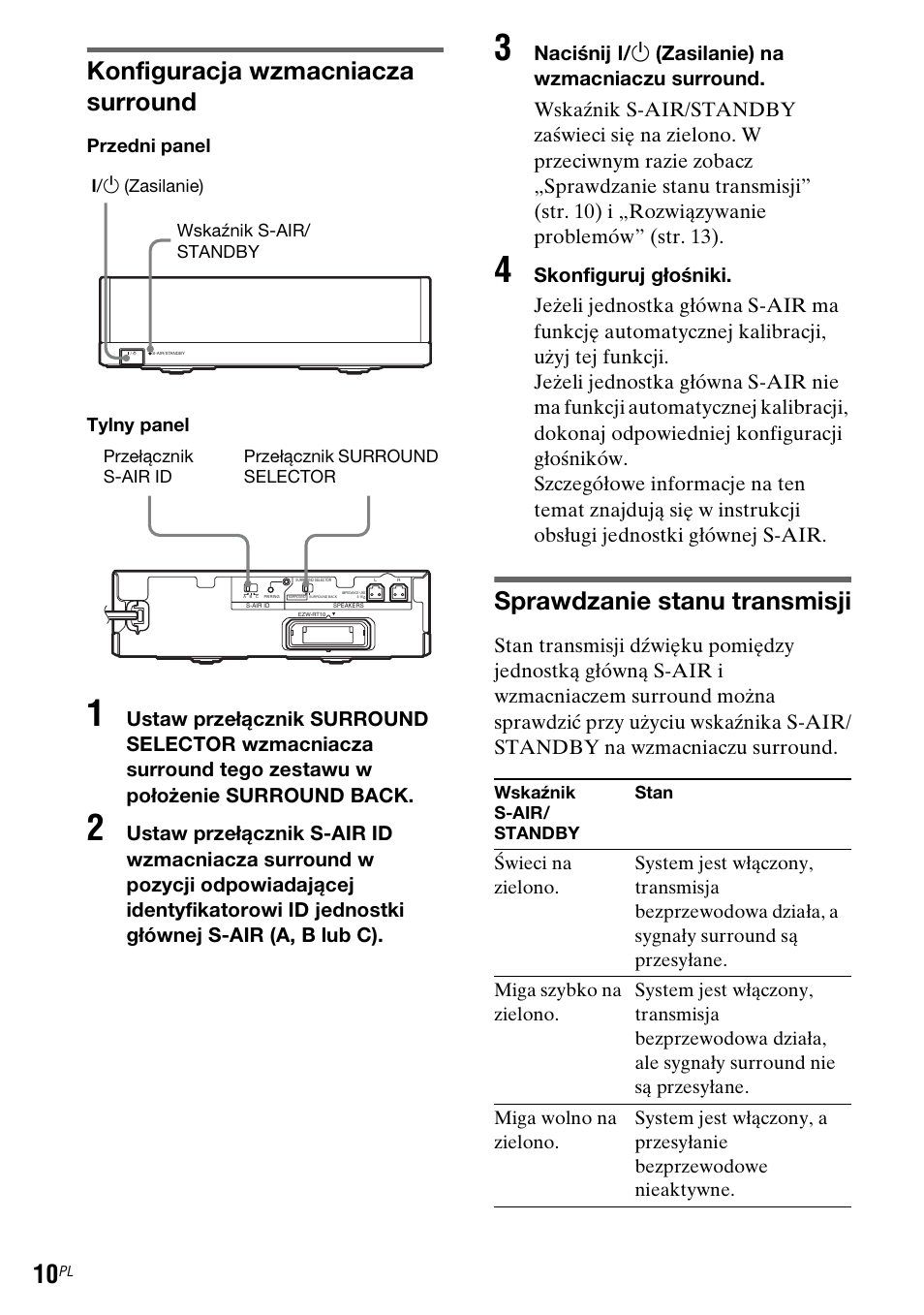 Konfiguracja wzmacniacza surround, Sprawdzanie stanu transmisji | Sony WAHT-SBP2 User Manual | Page 128 / 140
