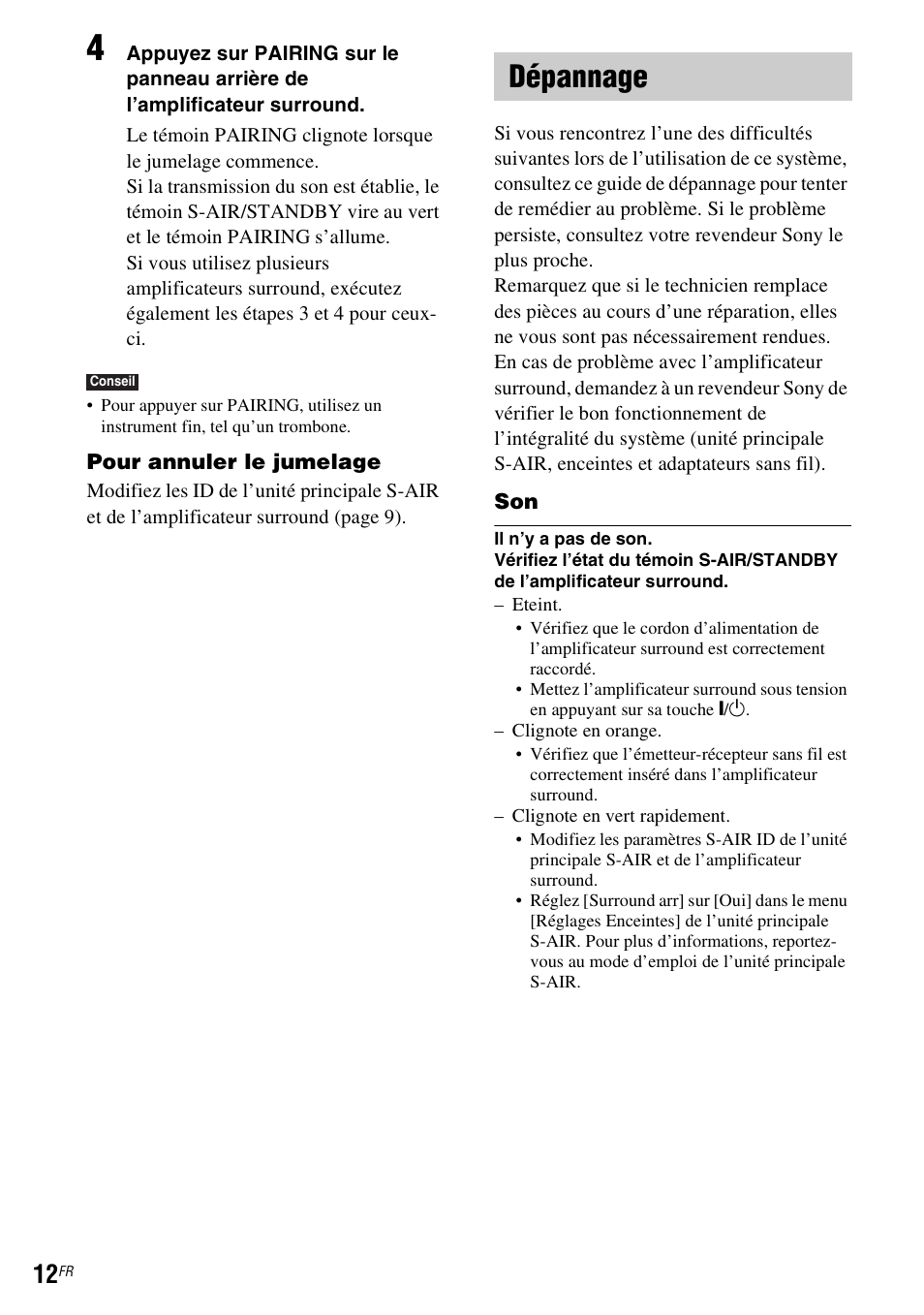 Dépannage | Sony WAHT-SBP2 User Manual | Page 26 / 140