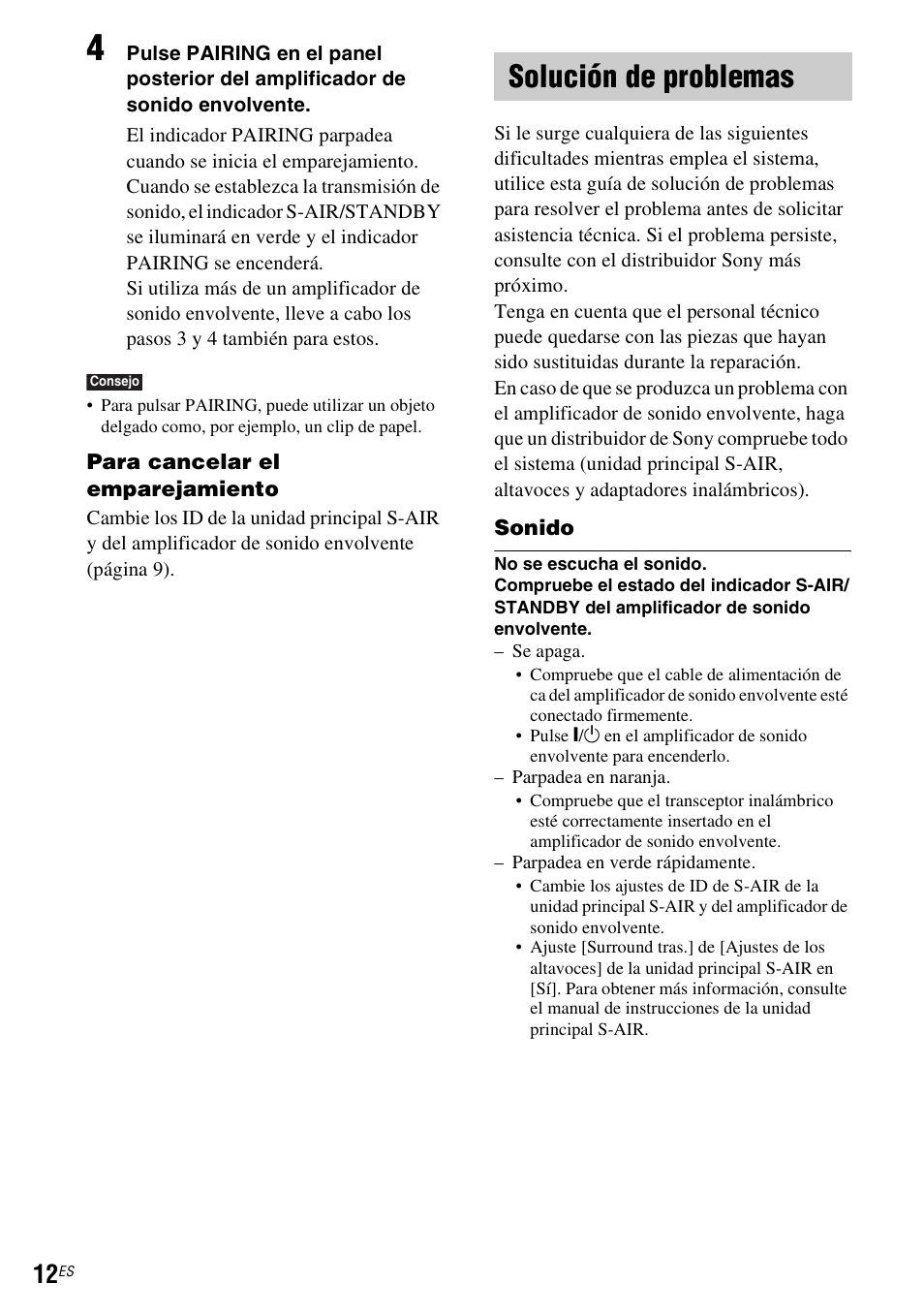 Solución de problemas | Sony WAHT-SBP2 User Manual | Page 42 / 140