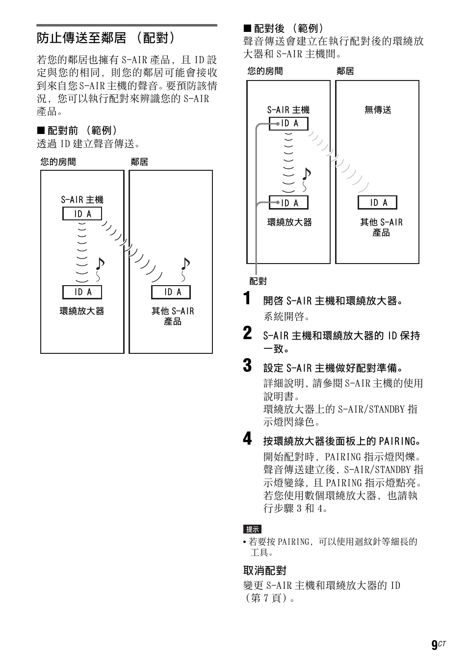 防止傳送至鄰居（配對, 防止傳送至鄰居 （配對 | Sony WAHT-SBP2 User Manual | Page 55 / 140