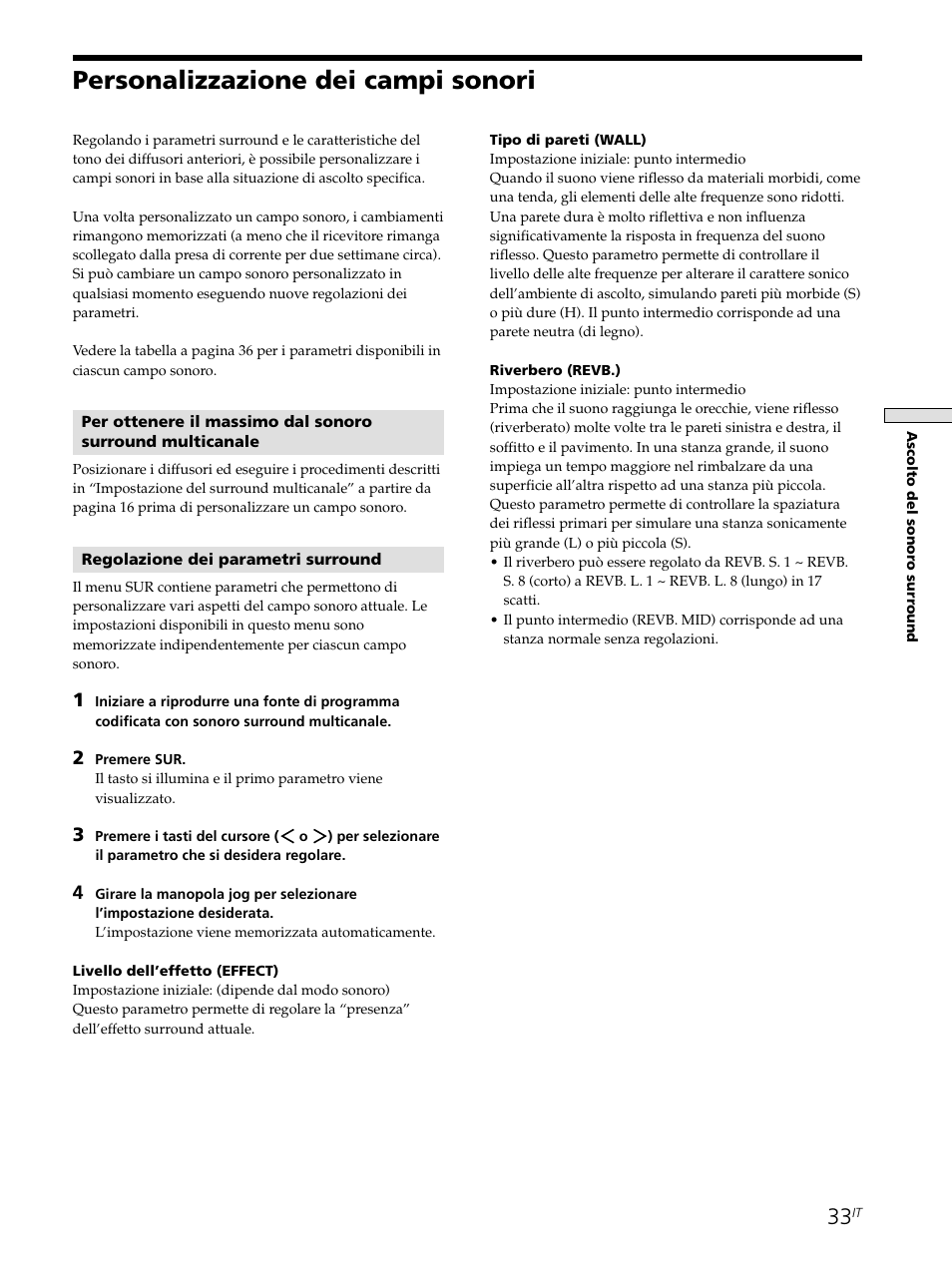 Personalizzazione dei campi sonori | Sony STR-SE501 User Manual | Page 145 / 226