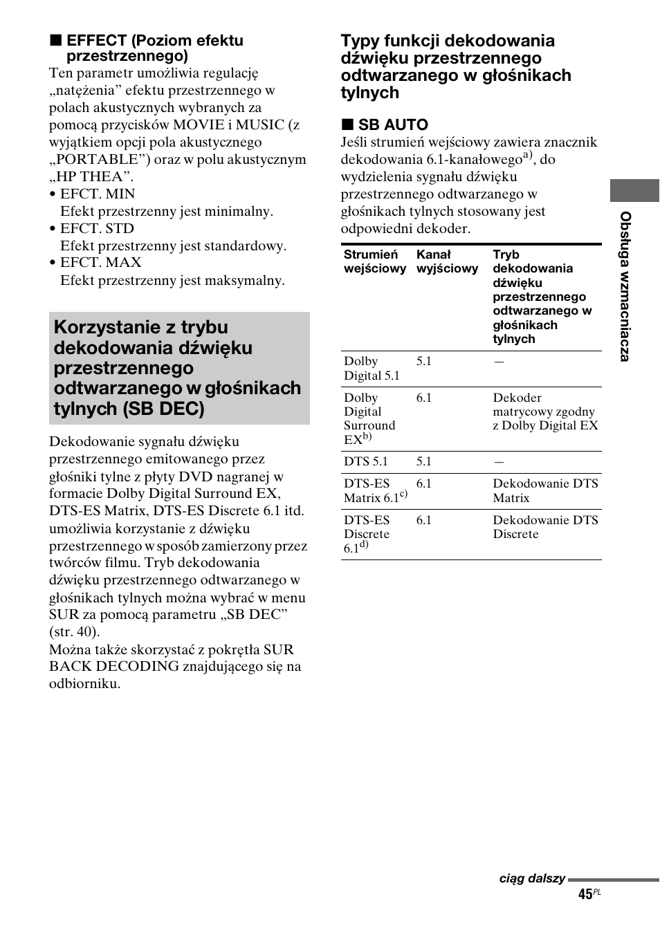 X effect (poziom efektu przestrzennego), X sb auto | Sony STR-DG710 User Manual | Page 125 / 168