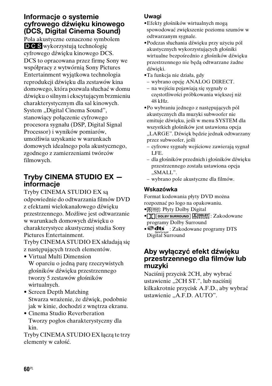 Tryby cinema studio ex — informacje | Sony STR-DG710 User Manual | Page 140 / 168