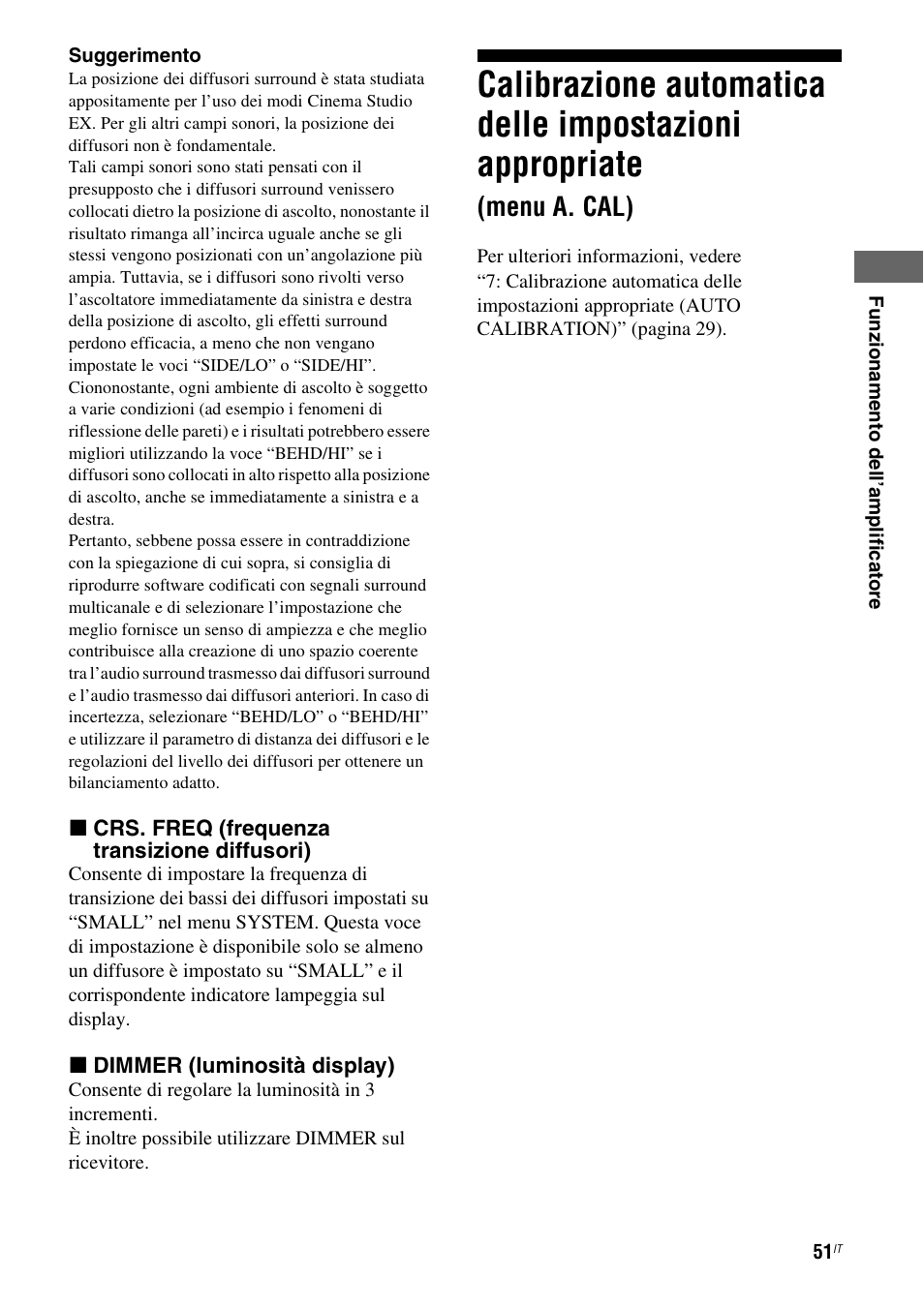 Calibrazione automatica delle impostazioni, Appropriate (menu a. cal), Menu a. cal) | Sony STR-DG710 User Manual | Page 51 / 168