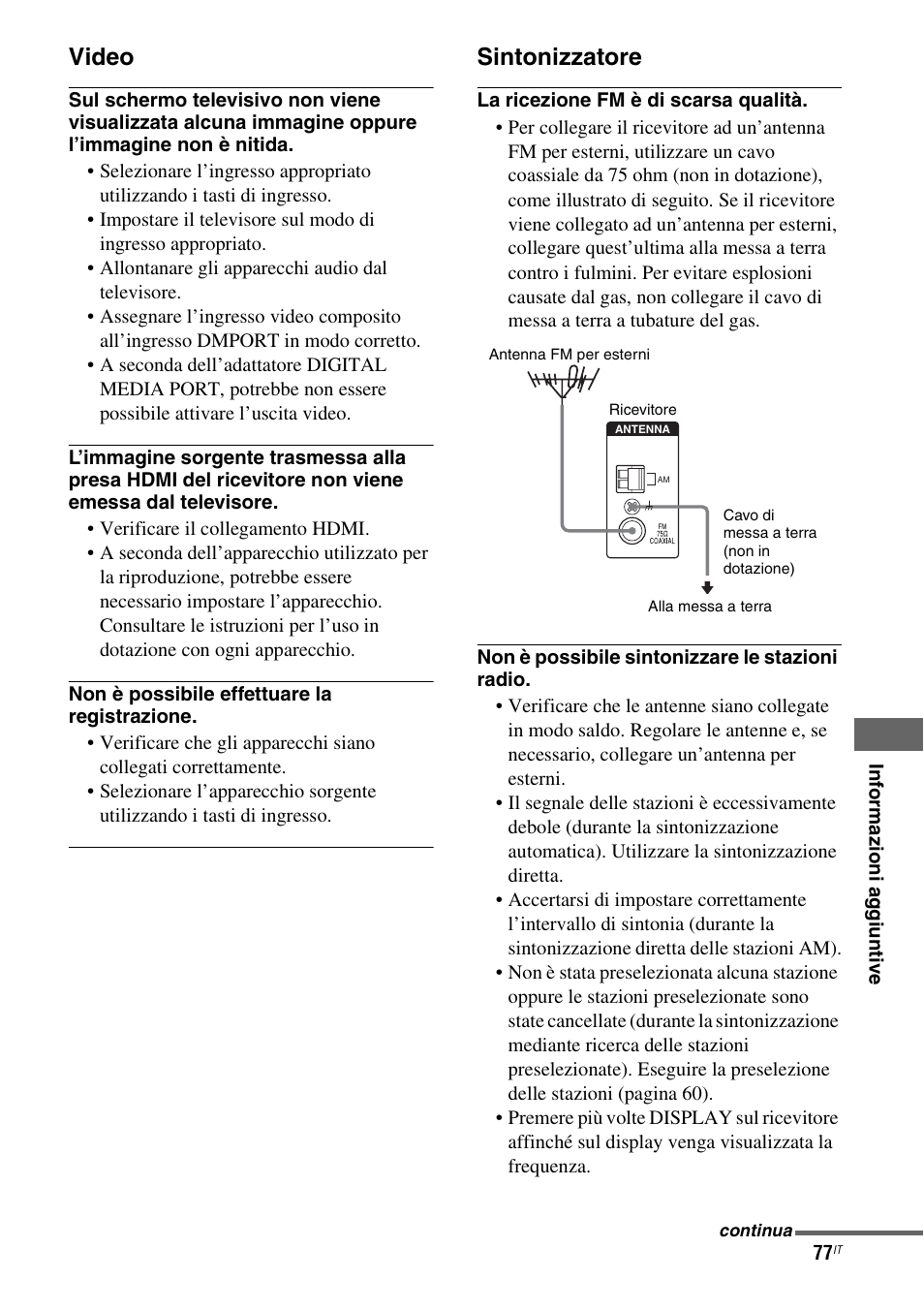 Video, Sintonizzatore | Sony STR-DG710 User Manual | Page 77 / 168