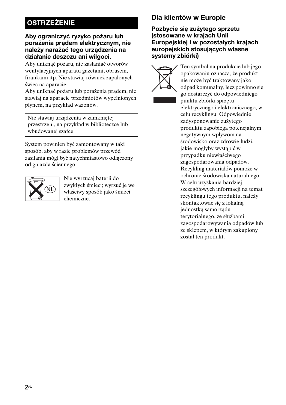 Polish, Dla klientów w europie, Ostrzeżenie | Sony STR-DG710 User Manual | Page 82 / 168