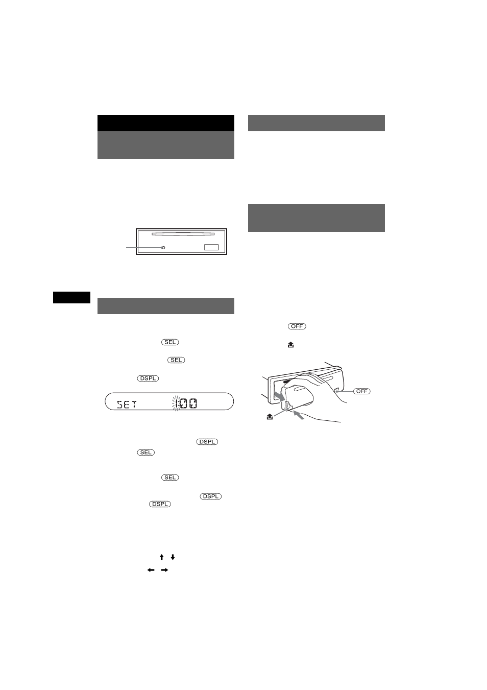 Operazioni preliminari, Azzeramento dell’apparecchio, Impostazione dell’orologio | Modo demo, Rimozione del pannello anteriore | Sony CDX-S2050V User Manual | Page 50 / 80
