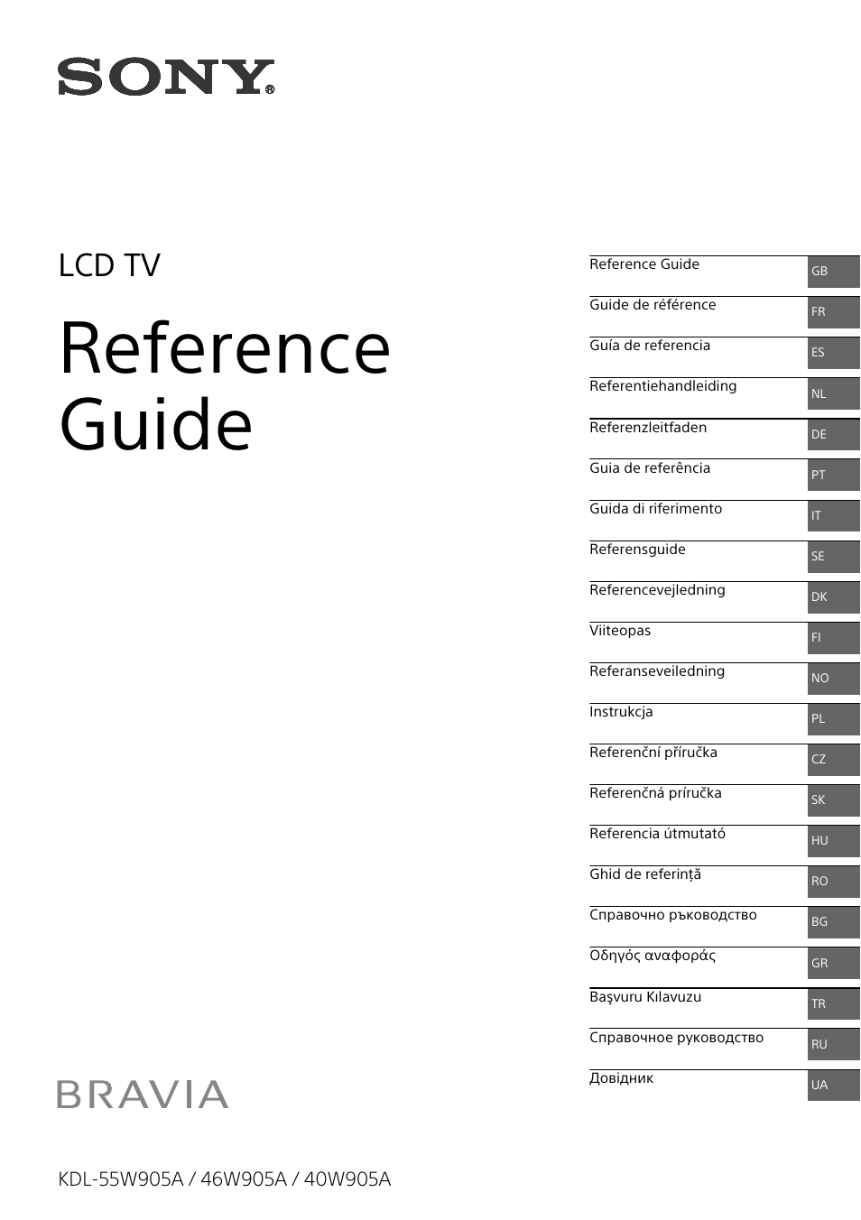 Sony KDL-46W905A User Manual | 92 pages