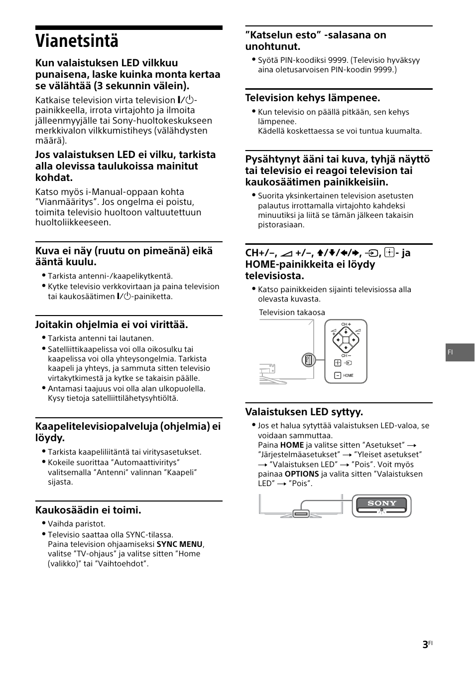 Vianetsintä | Sony KDL-46W905A User Manual | Page 41 / 92