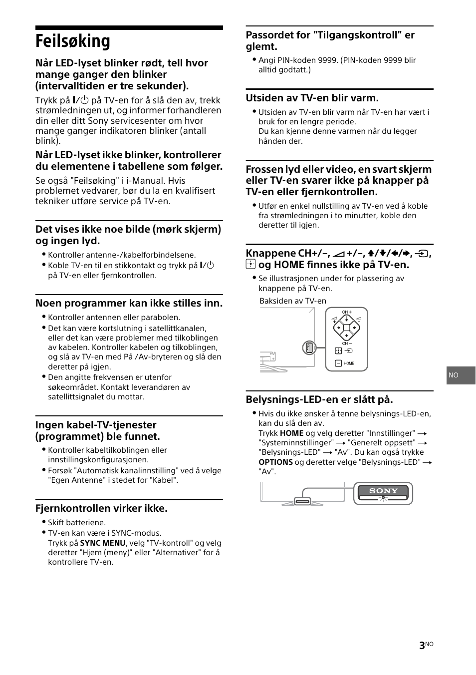 Feilsøking | Sony KDL-46W905A User Manual | Page 45 / 92