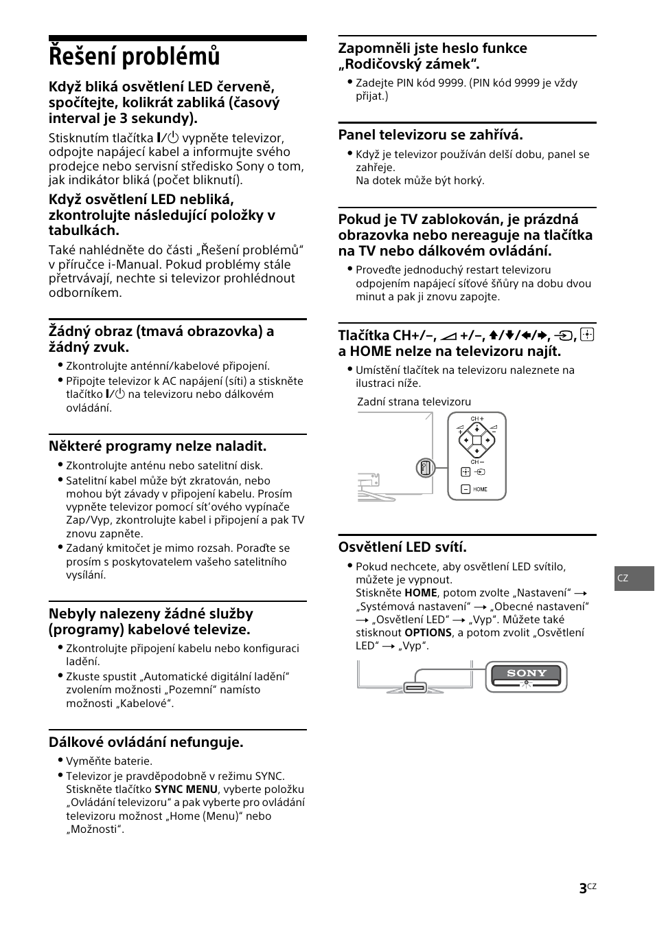 Řešení problémů | Sony KDL-46W905A User Manual | Page 53 / 92