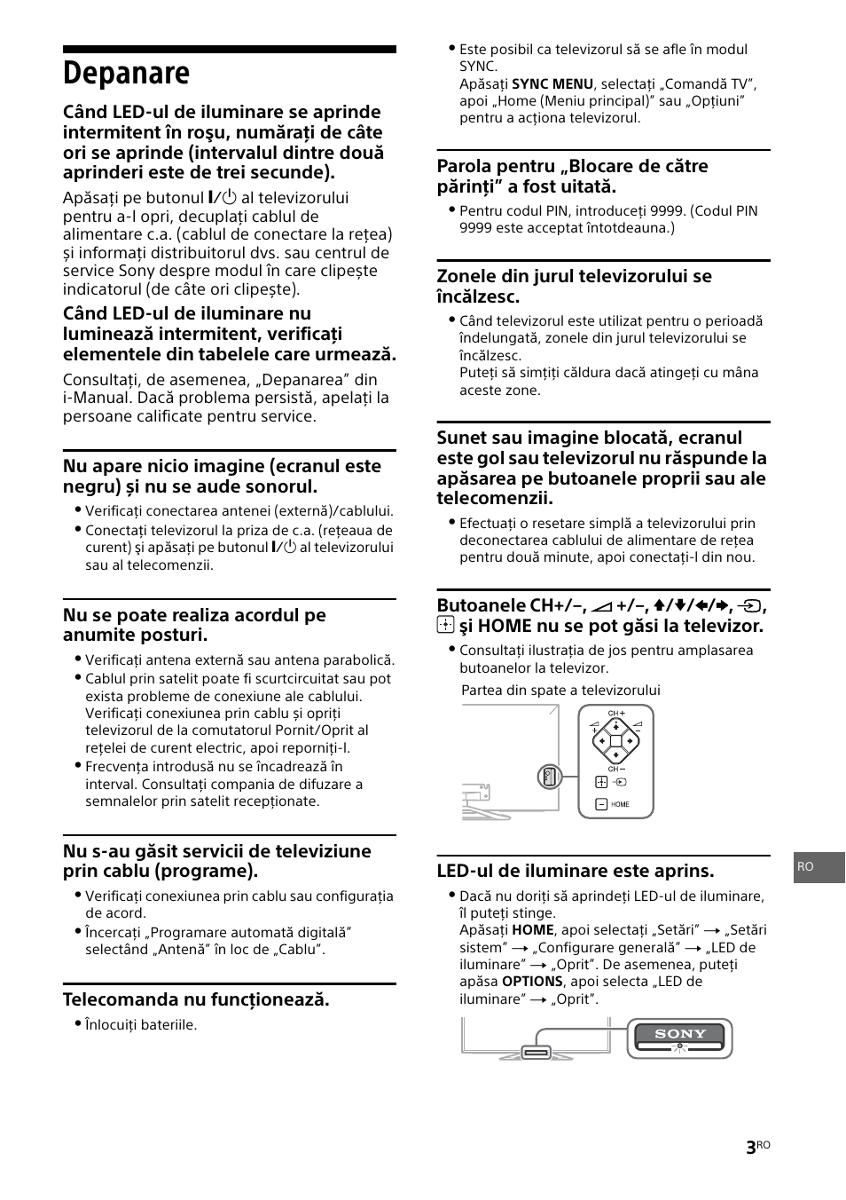 Depanare | Sony KDL-46W905A User Manual | Page 65 / 92