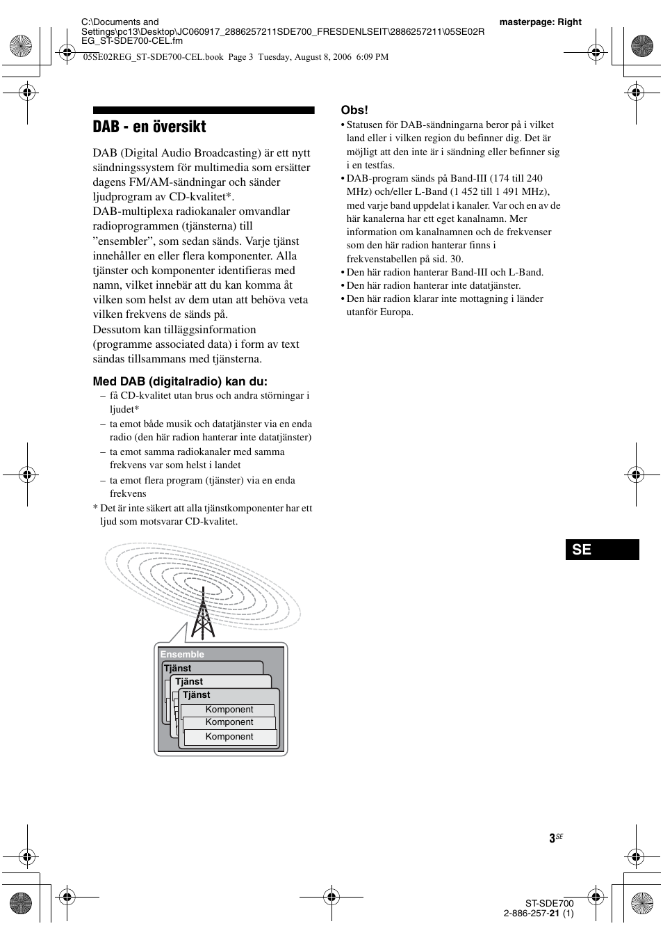 Dab - en översikt | Sony ST-SDE700 User Manual | Page 131 / 192
