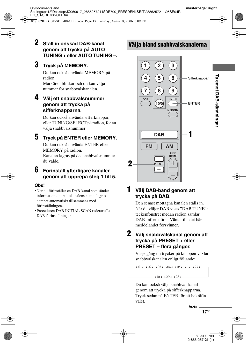 Välja bland snabbvalskanalerna | Sony ST-SDE700 User Manual | Page 145 / 192