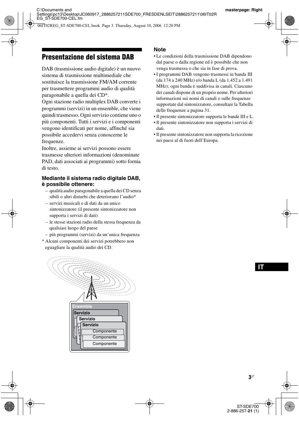 Presentazione del sistema dab | Sony ST-SDE700 User Manual | Page 161 / 192