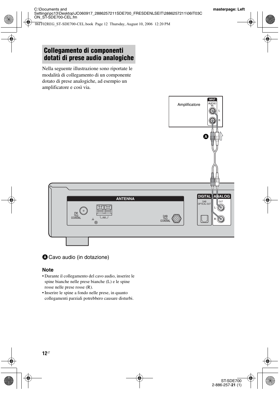 Acavo audio (in dotazione) | Sony ST-SDE700 User Manual | Page 170 / 192