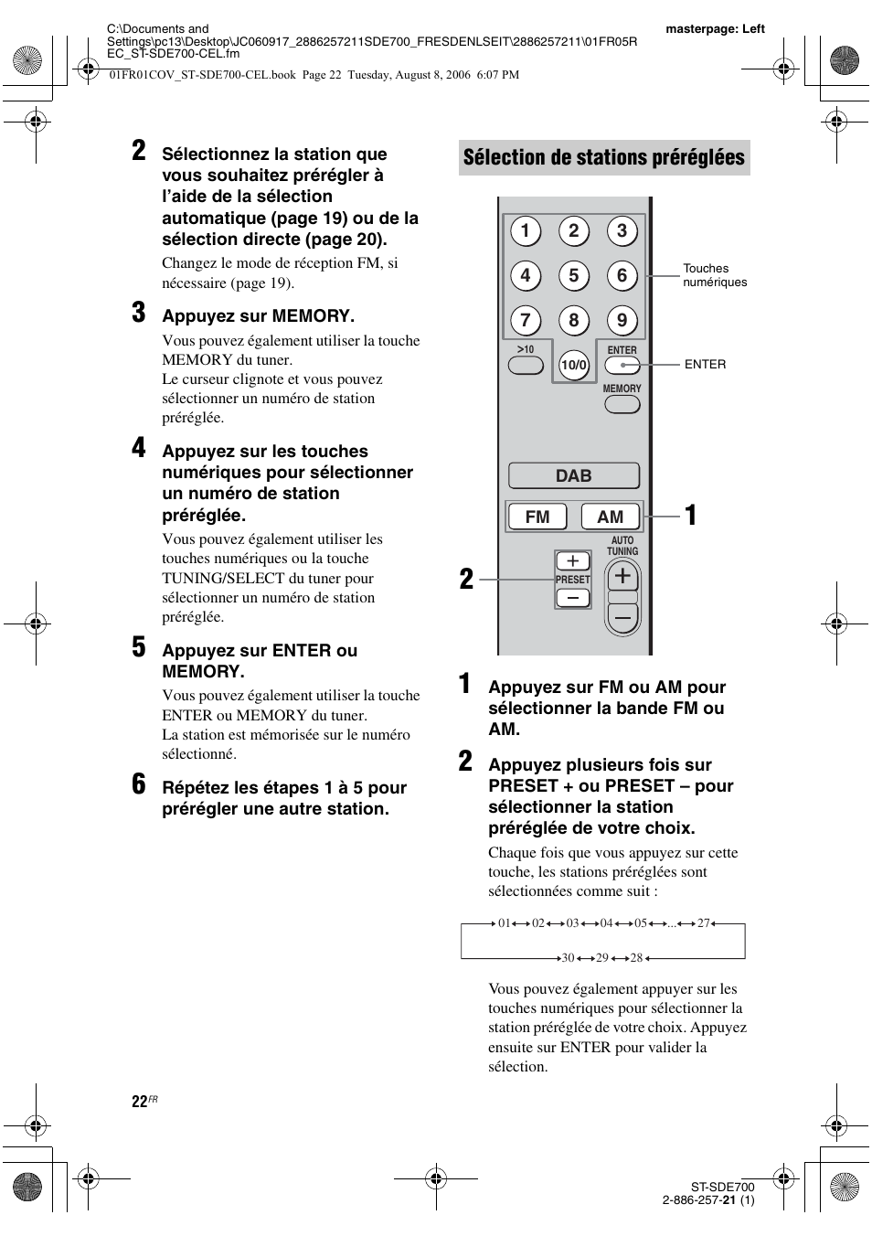 Sélection de stations préréglées | Sony ST-SDE700 User Manual | Page 22 / 192