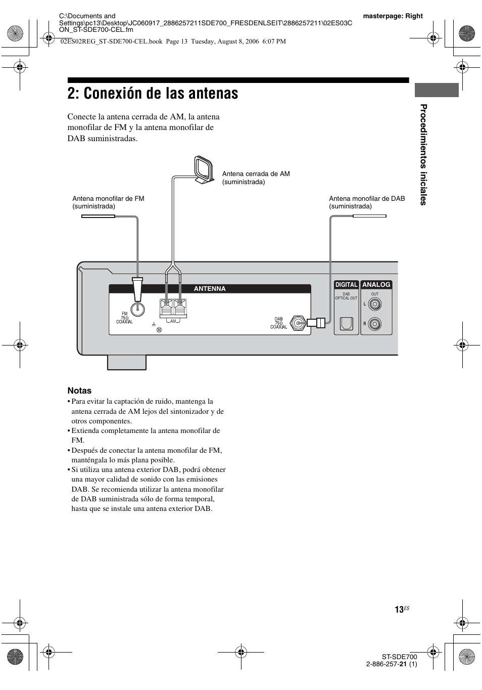 Conexión de las antenas | Sony ST-SDE700 User Manual | Page 45 / 192