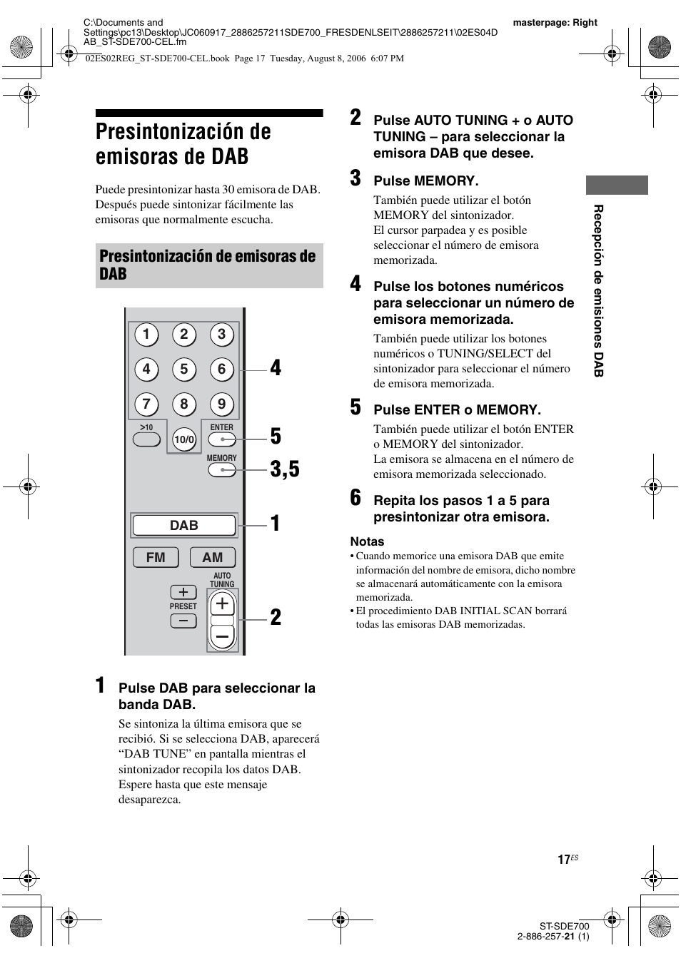 Presintonización de emisoras de dab, As 17 | Sony ST-SDE700 User Manual | Page 49 / 192