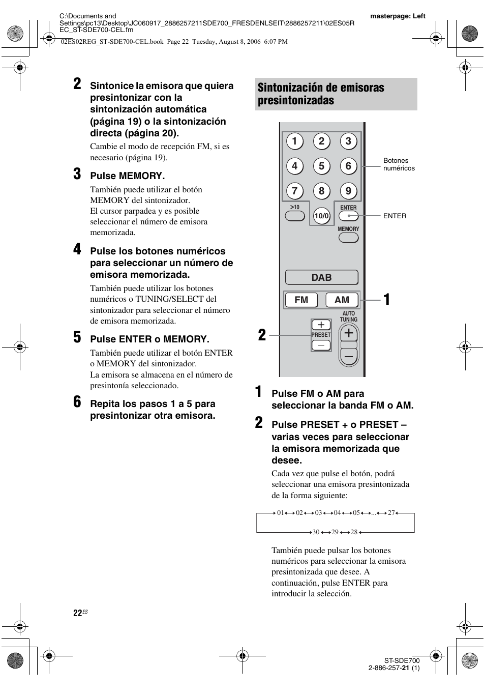 Sintonización de emisoras presintonizadas | Sony ST-SDE700 User Manual | Page 54 / 192