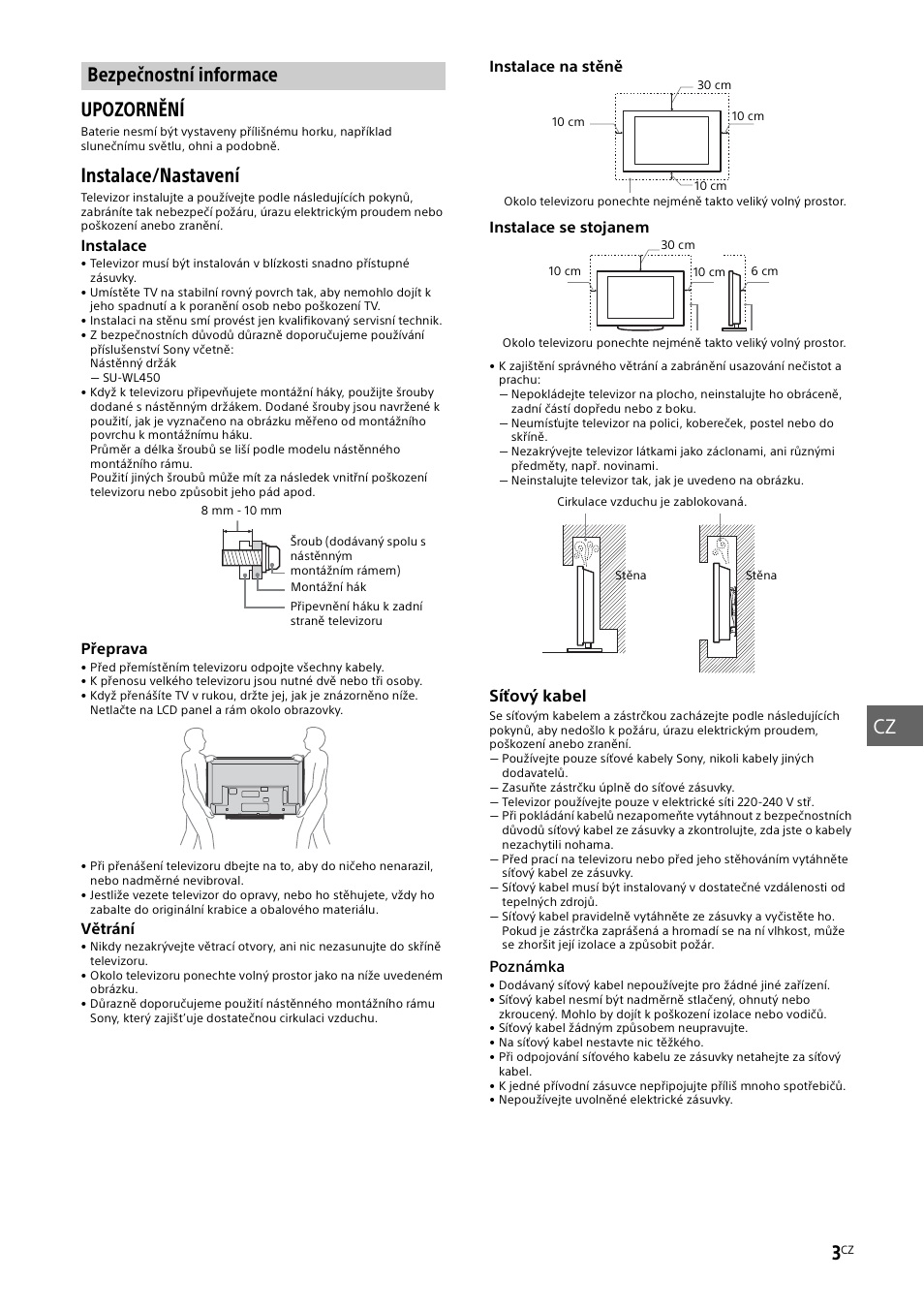 Bezpečnostní informace, Bezpečnostní, Informace | Instalace/nastavení | Sony KDL-48W585B User Manual | Page 109 / 192
