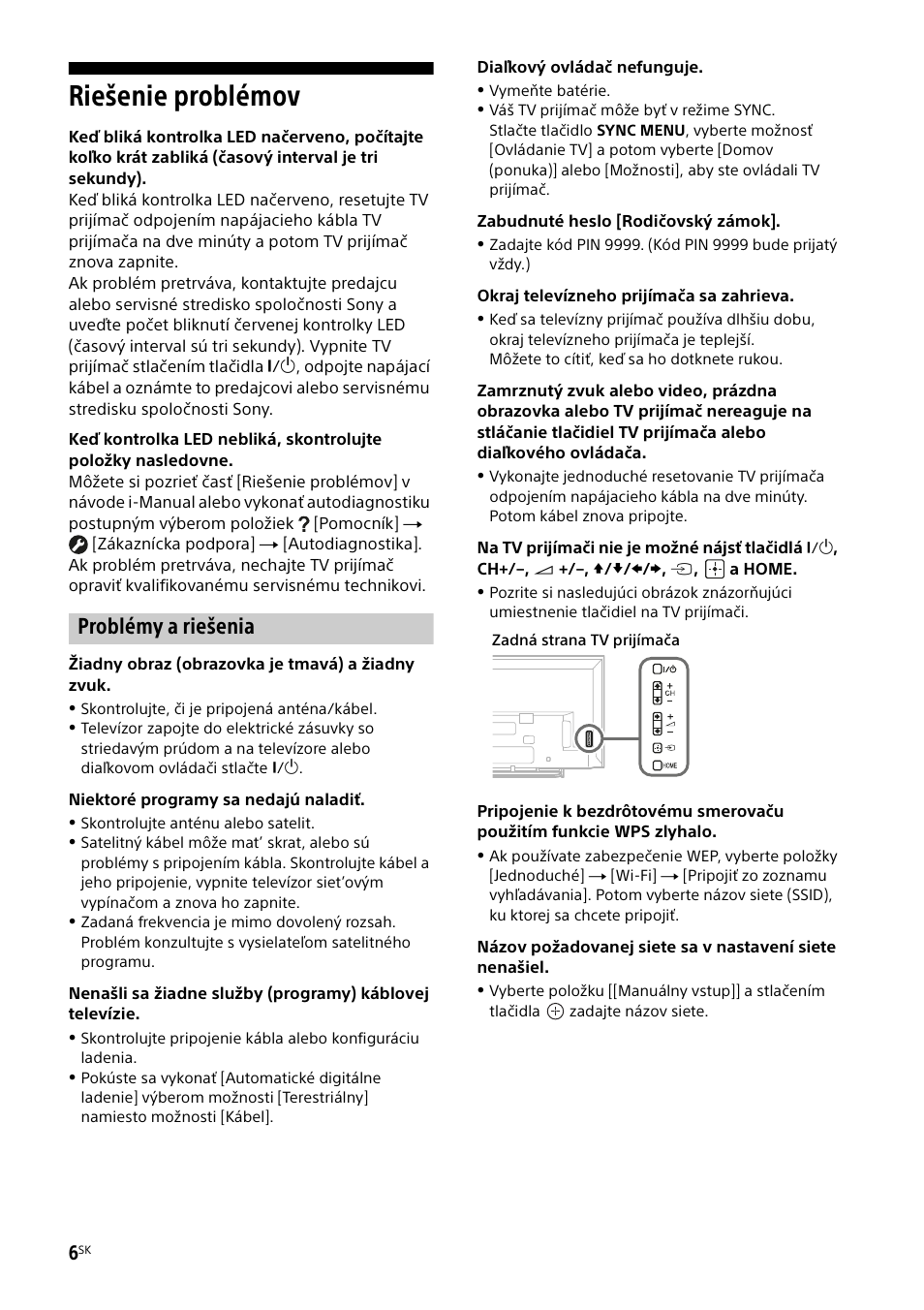 Riešenie problémov, Problémy a riešenia | Sony KDL-48W585B User Manual | Page 120 / 192