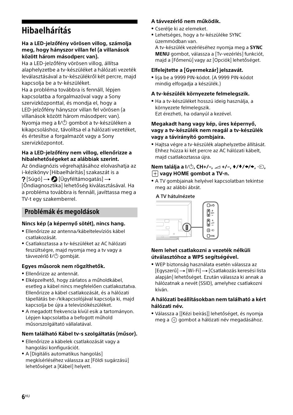 Hibaelhárítás, Problémák és megoldások | Sony KDL-48W585B User Manual | Page 128 / 192