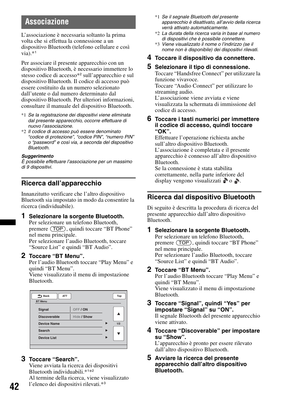 Associazione, Ricerca dall’apparecchio, Ricerca dal dispositivo bluetooth | Sony XNV-660BT User Manual | Page 200 / 248