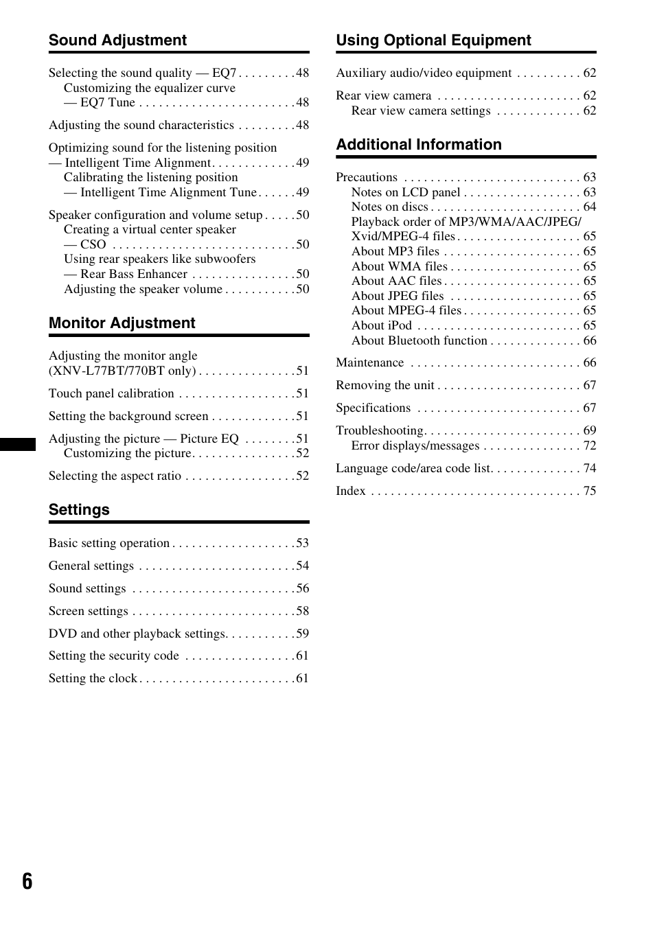Sony XNV-660BT User Manual | Page 6 / 248