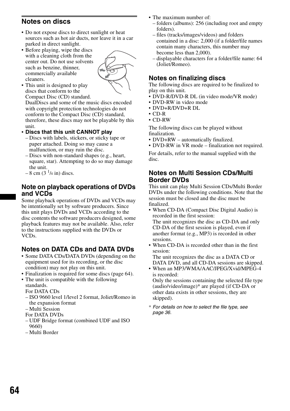 Notes on discs | Sony XNV-660BT User Manual | Page 64 / 248