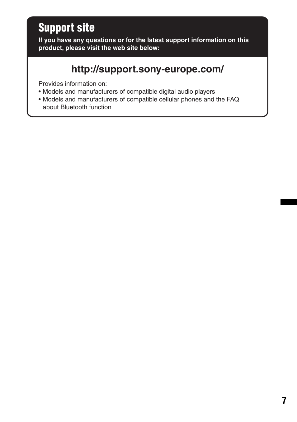 Support site | Sony XNV-660BT User Manual | Page 7 / 248
