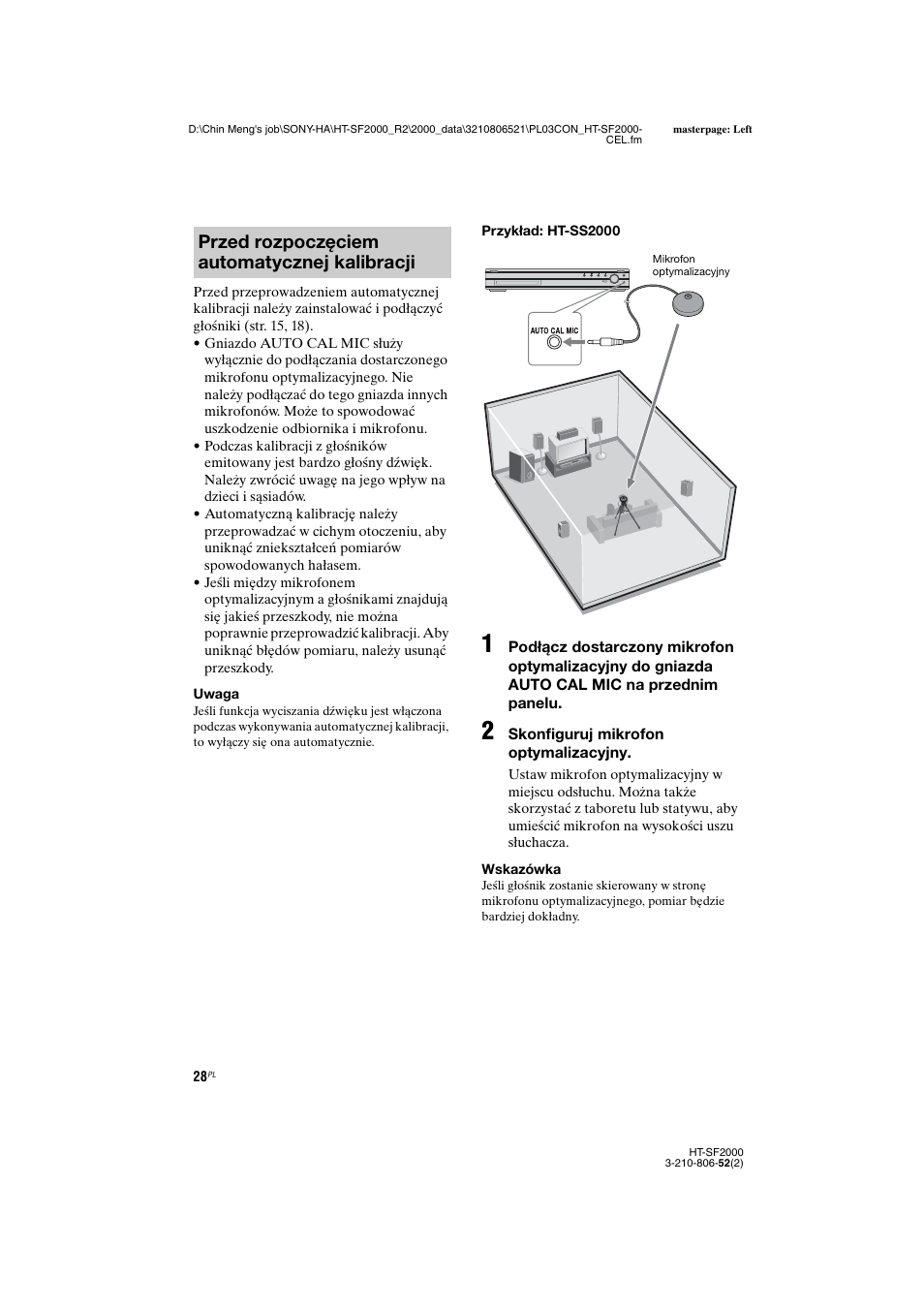 Przed rozpoczęciem automatycznej kalibracji | Sony HT-SS2000 User Manual | Page 100 / 148