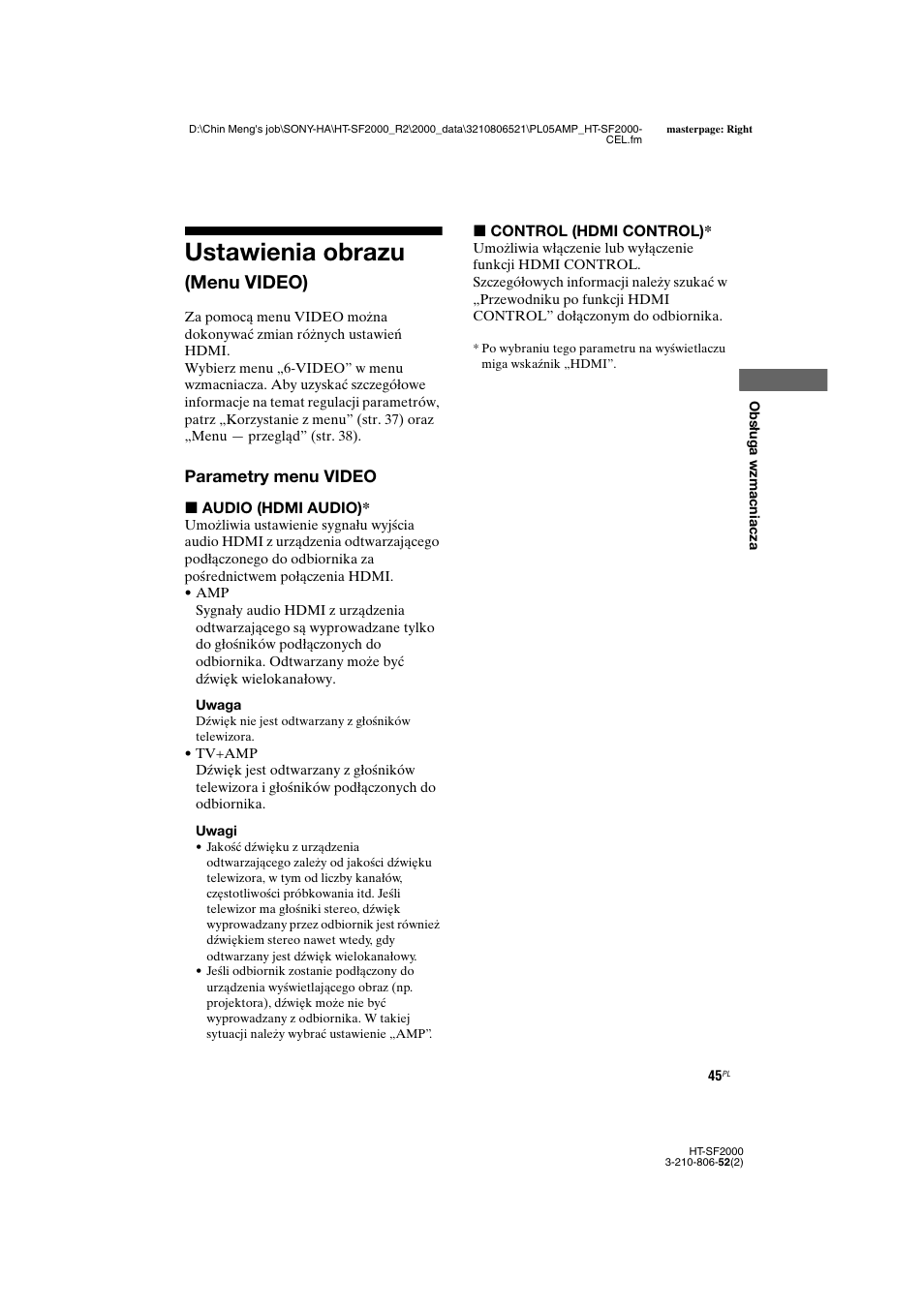 Ustawienia obrazu (menu video), Ustawienia obrazu, Menu video) | Sony HT-SS2000 User Manual | Page 117 / 148