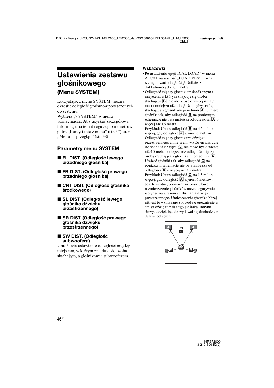 Ustawienia zestawu głośnikowego (menu system), Ustawienia zestawu głośnikowego, Menu system) | Sony HT-SS2000 User Manual | Page 118 / 148