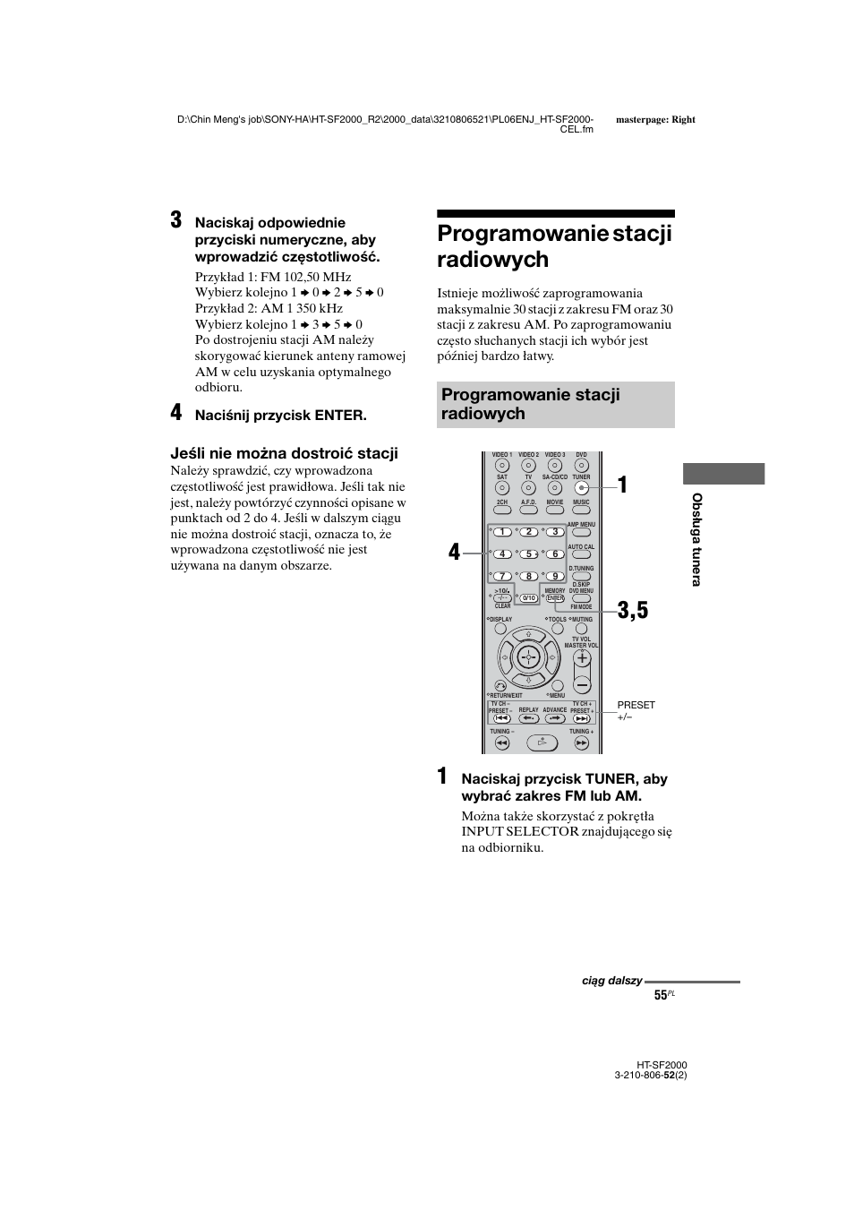 Programowanie stacji radiowych, Jeśli nie można dostroić stacji, Naciśnij przycisk enter | Sony HT-SS2000 User Manual | Page 127 / 148