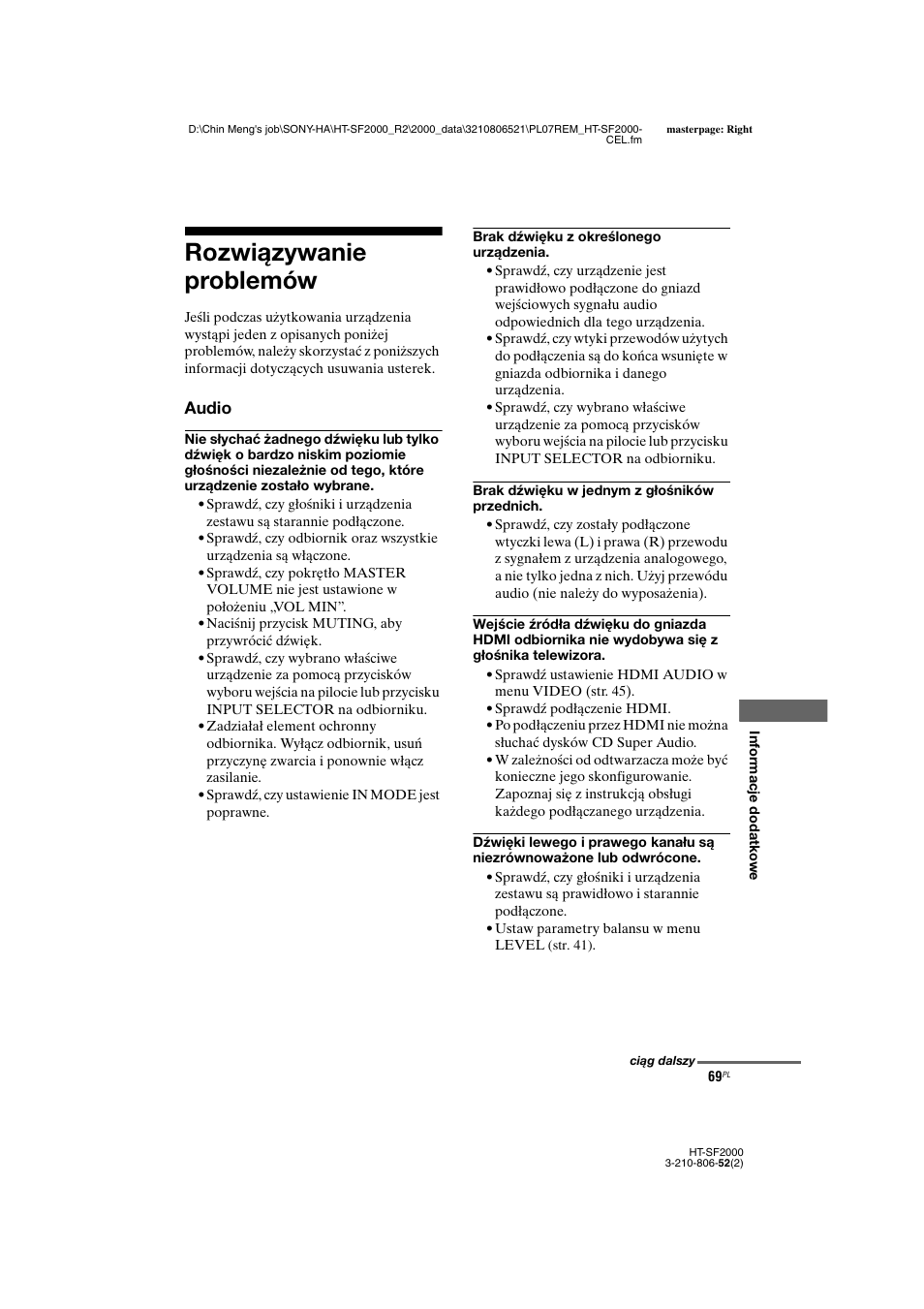 Rozwiązywanie problemów | Sony HT-SS2000 User Manual | Page 141 / 148