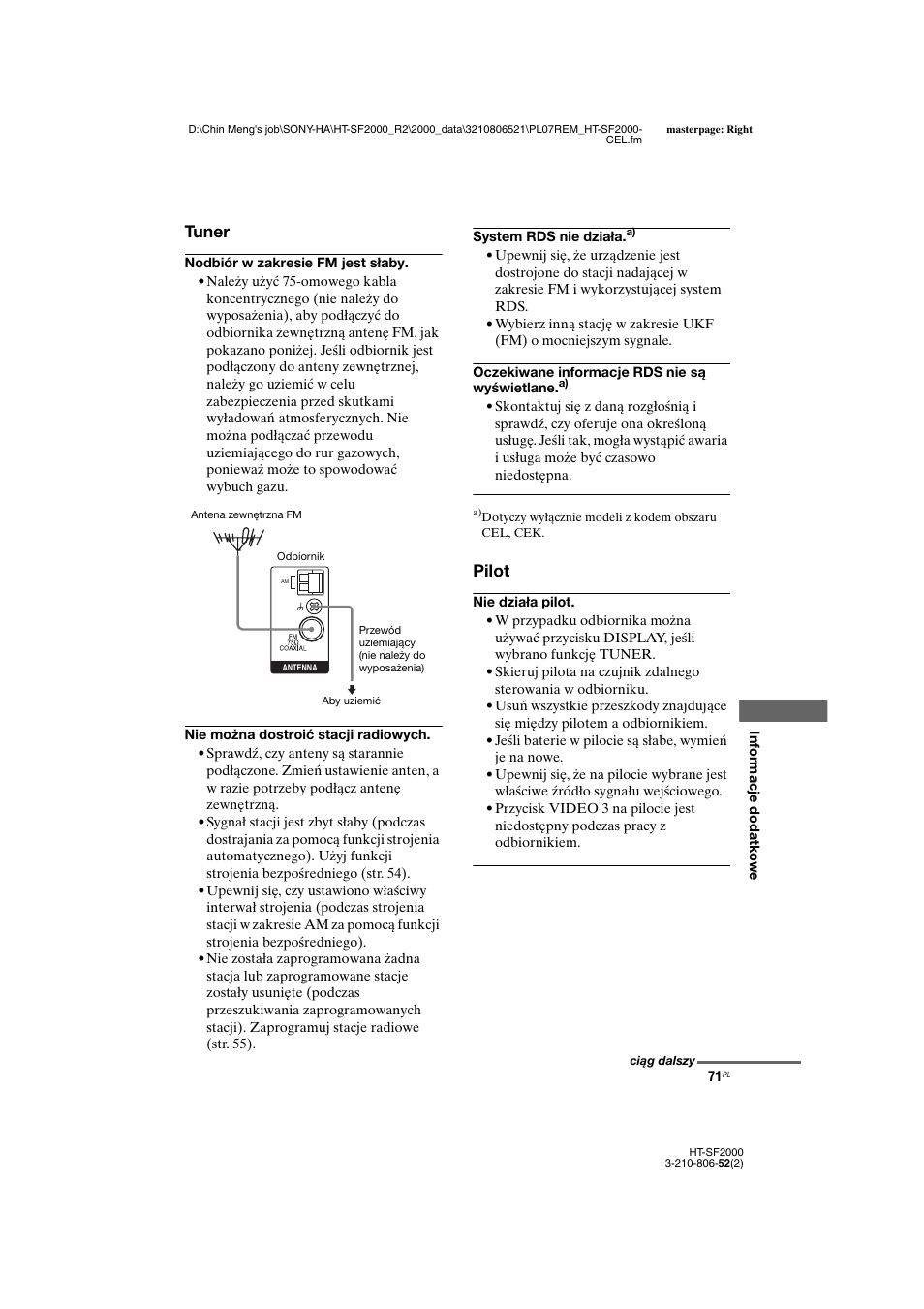 Tuner, Pilot | Sony HT-SS2000 User Manual | Page 143 / 148