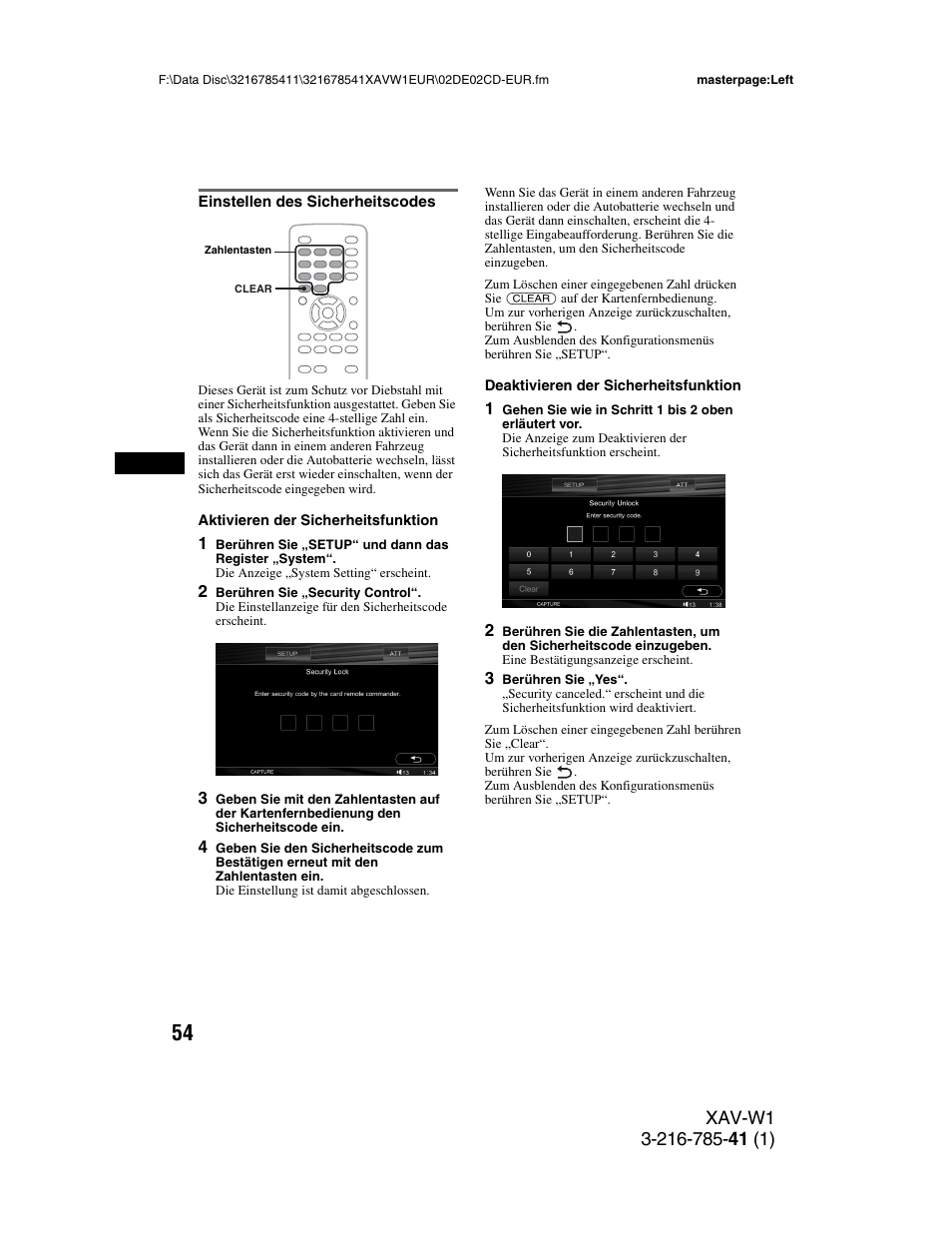 Einstellen des sicherheitscodes, Seite 54) | Sony XAV-W1 User Manual | Page 118 / 344
