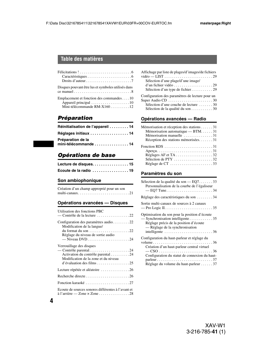 Préparation, Opérations de base | Sony XAV-W1 User Manual | Page 138 / 344